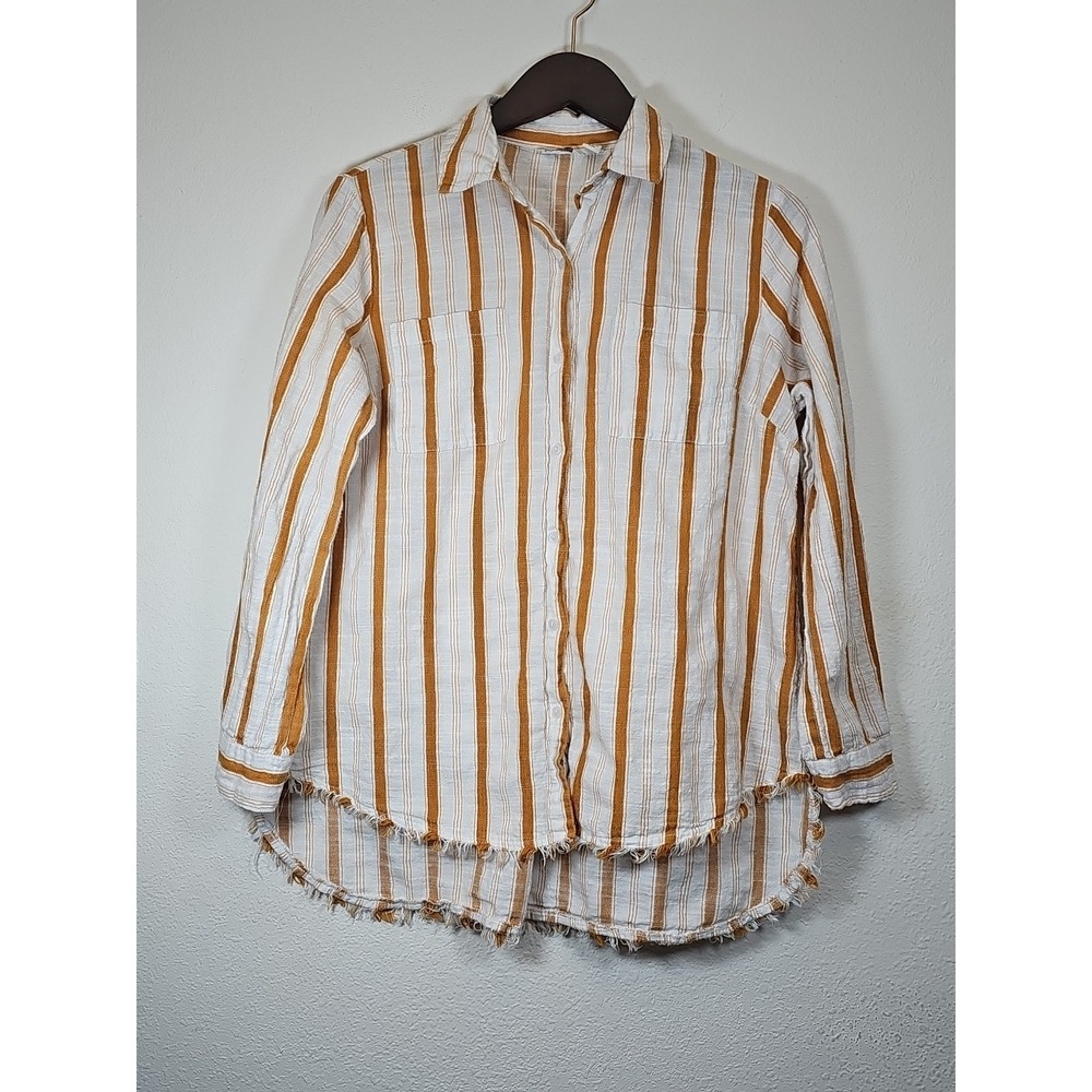 Cato Est.‎ 1946 Womens Multicolor Striped Roll Tab Sleeve Blouse Top Size M